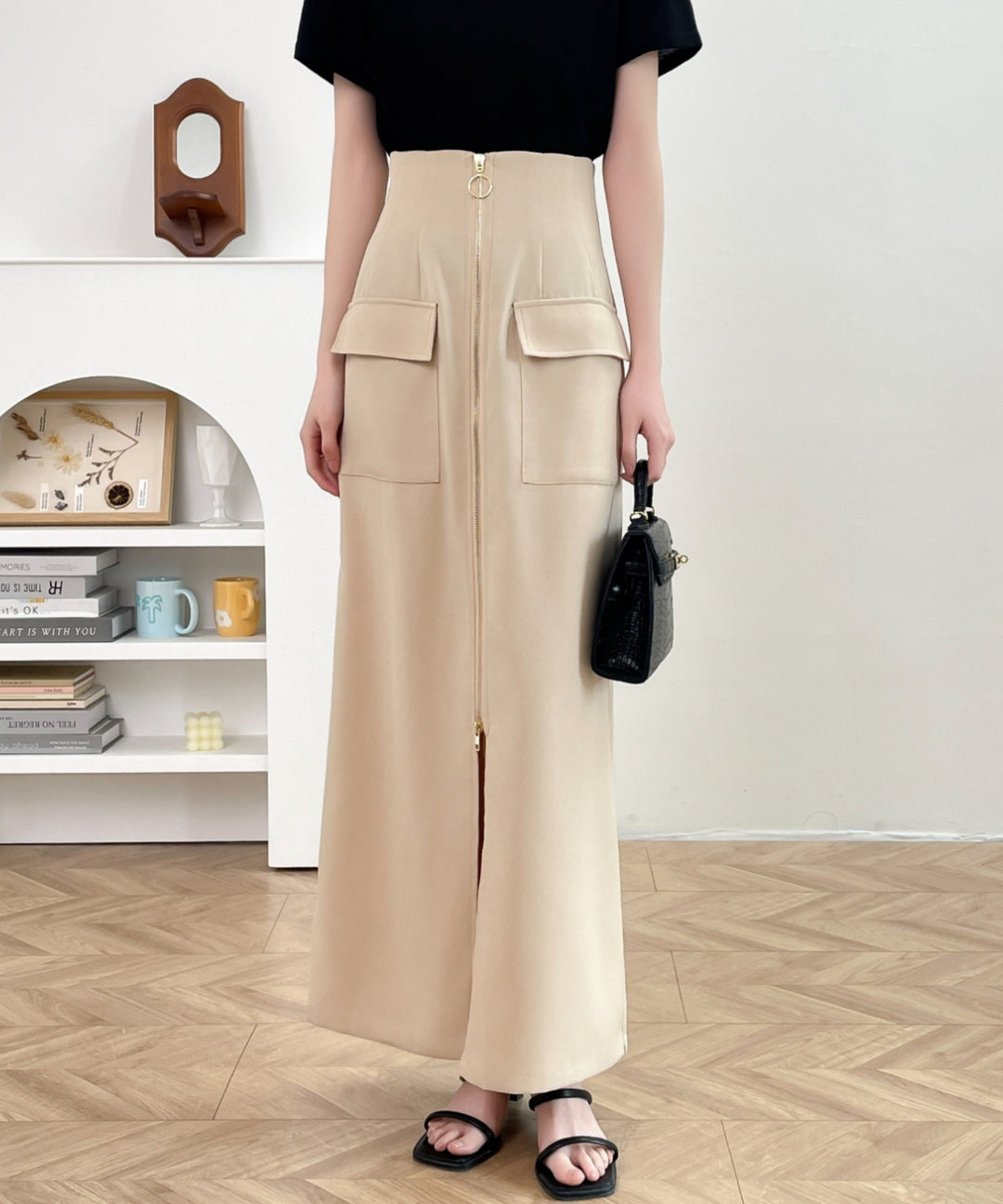 センタージップアップハイウエストタイトスカート