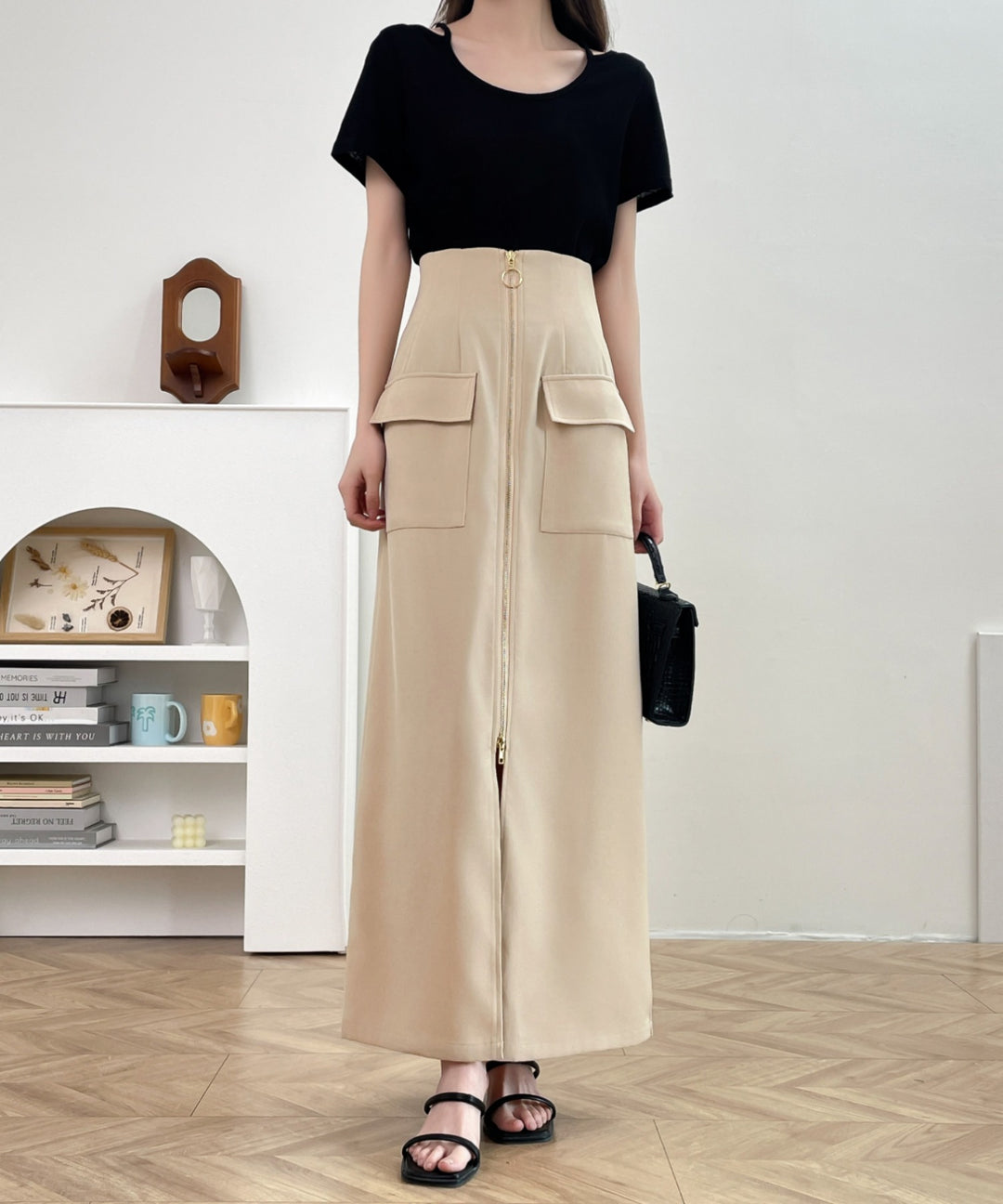 センタージップアップハイウエストタイトスカート