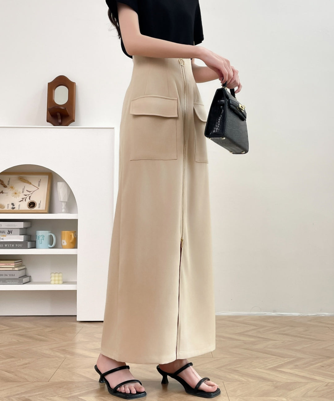 センタージップアップハイウエストタイトスカート