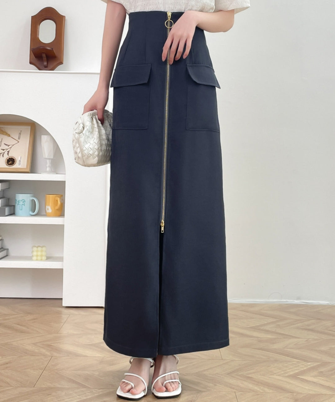 センタージップアップハイウエストタイトスカート