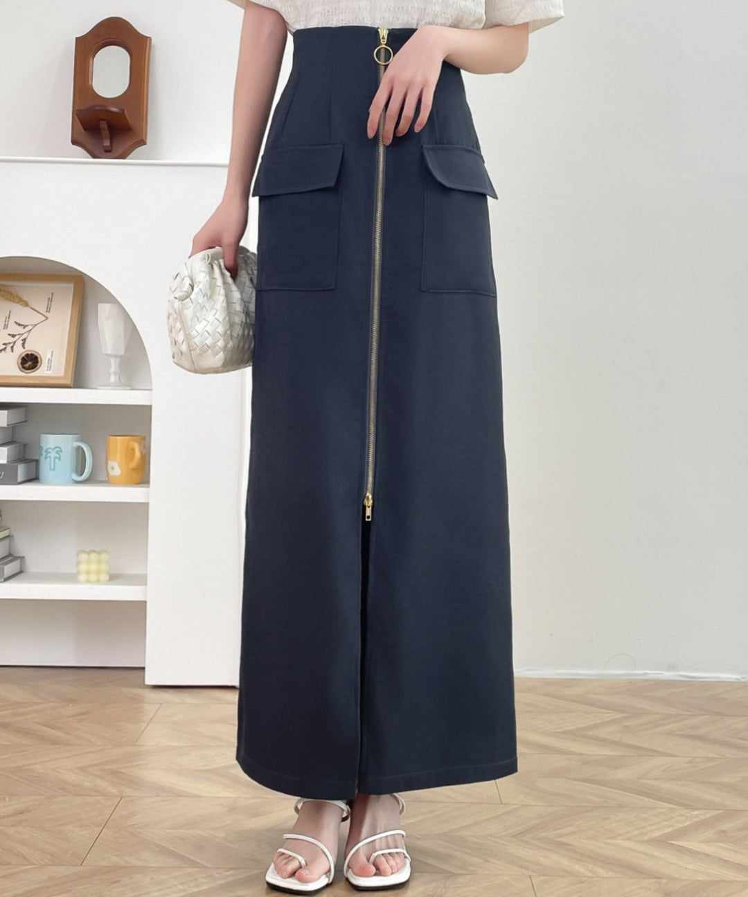 センタージップアップハイウエストタイトスカート