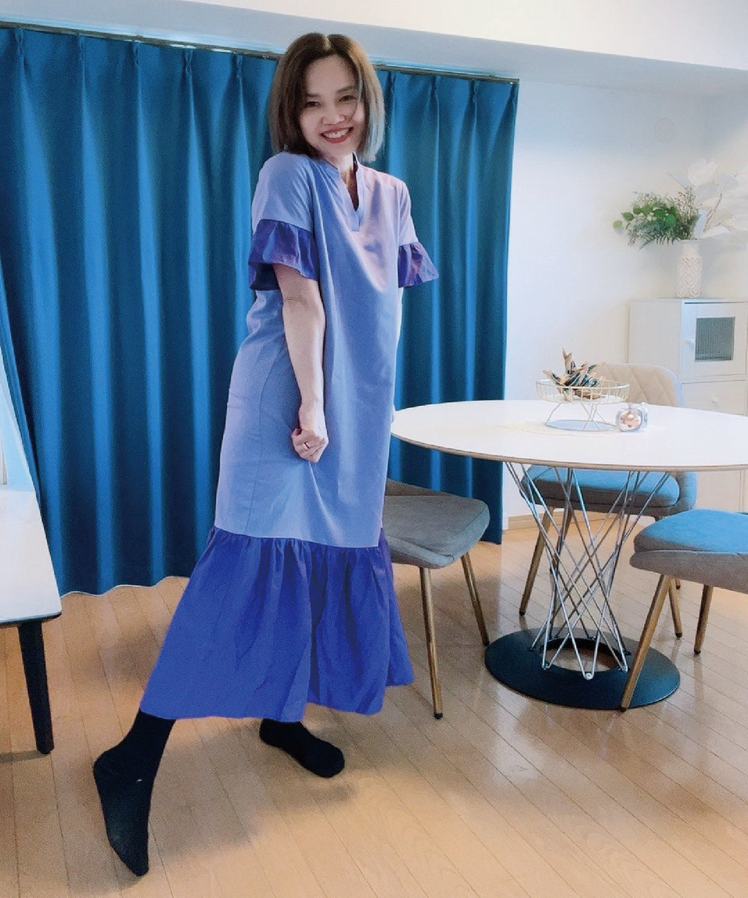 異素材使いスキッパーワンピース