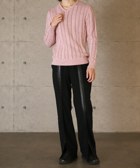 特別限定商品 ケーブル編みVネックニット 日本製