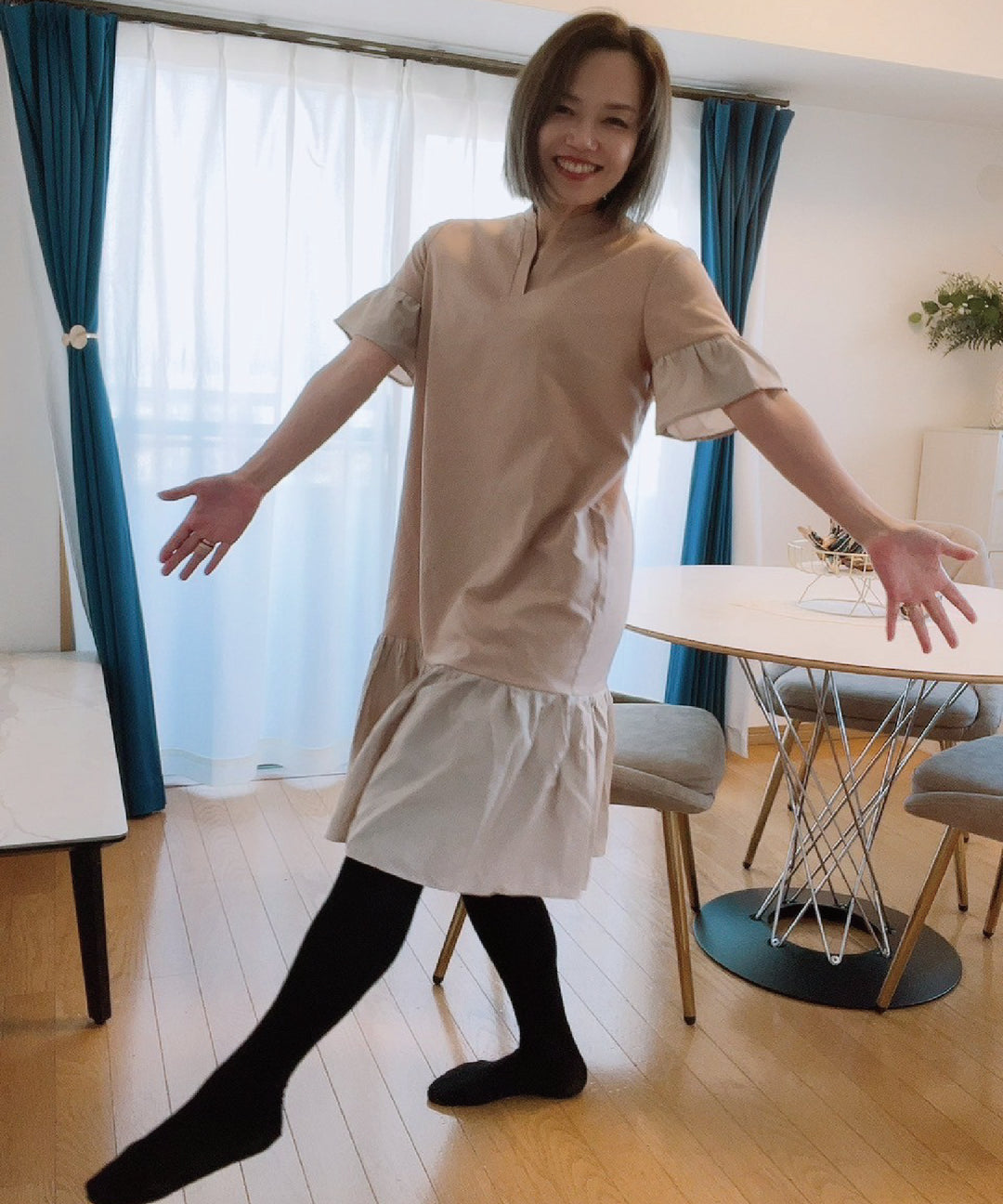 異素材使いスキッパーワンピース