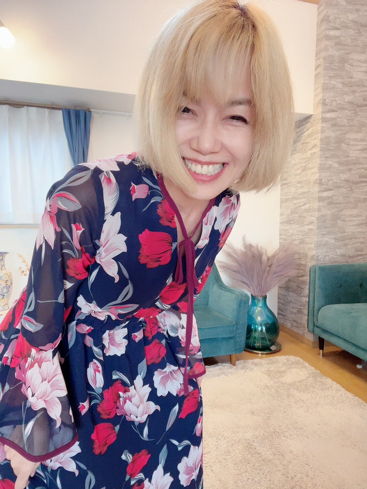 配色パイピング花柄ワンピース