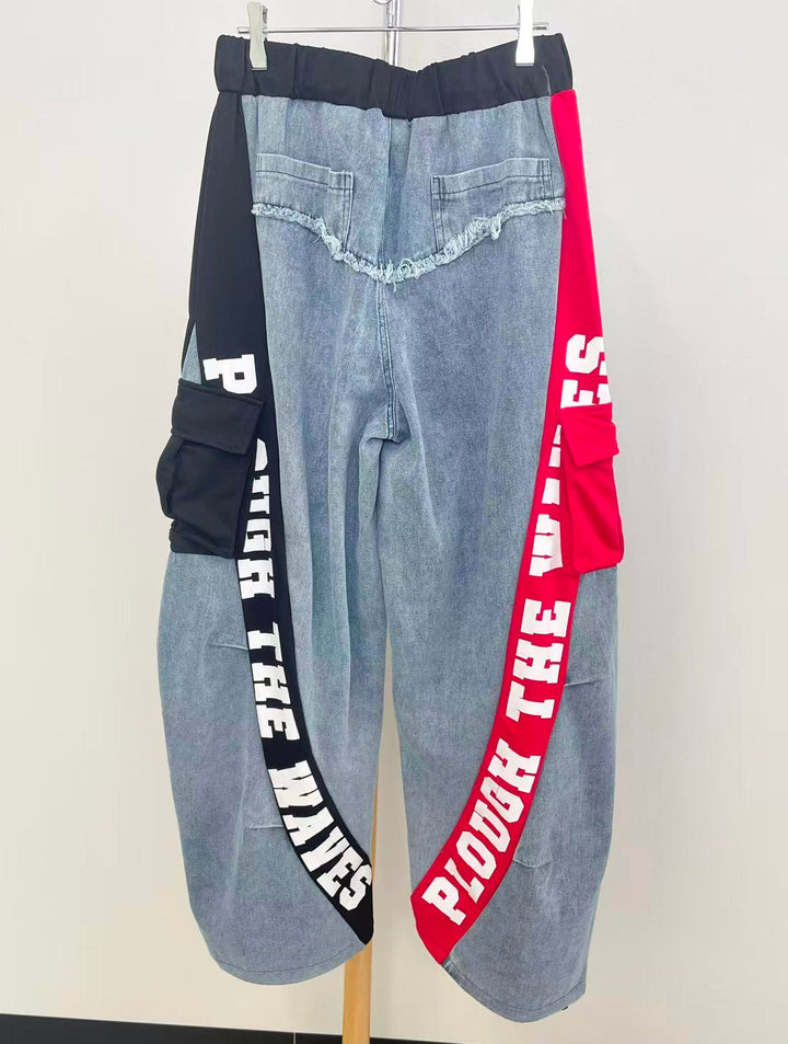 【ABITOKYO】サイドポケット付き配色ロゴラインドロストパンツ　034　